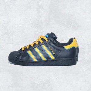 Adidas Superstar Black Yellow Blue Leather Shoes big kids 6.5